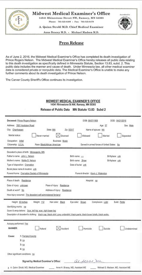 prince autopsy report